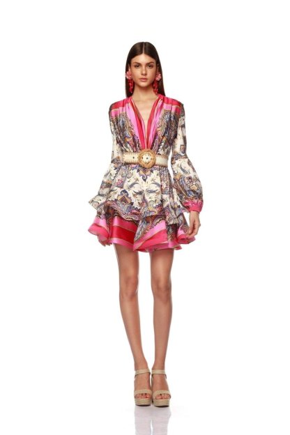 dresses-Lillian Printed V-neck Tiered Mini Dress-SD00604262733-Multi-S - Sunfere