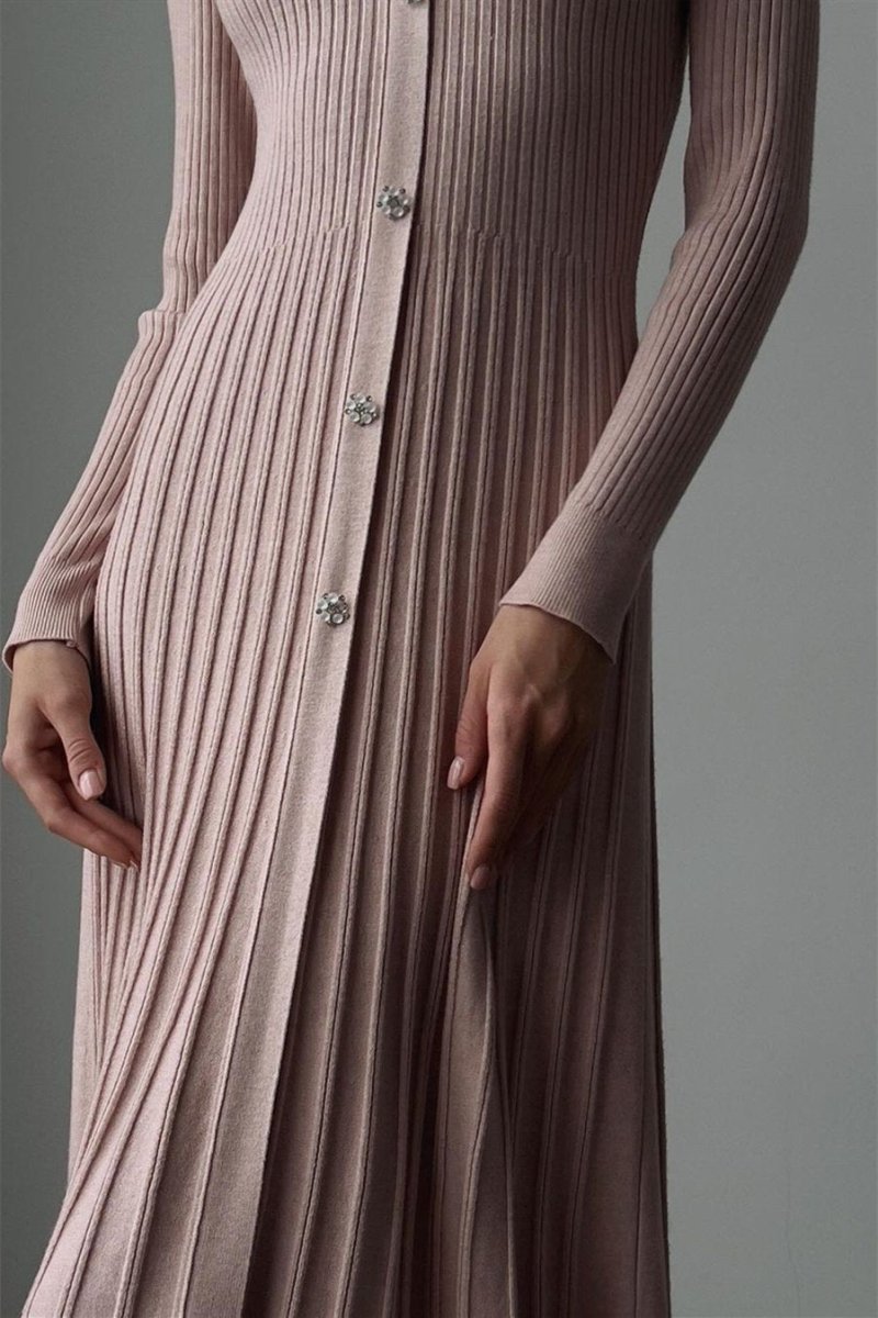 Lillian V-neck Stripe Knit Midi Dress-Sunfere