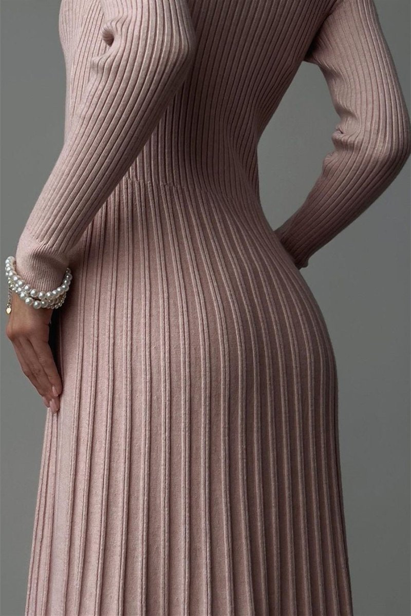 Lillian V-neck Stripe Knit Midi Dress-Sunfere
