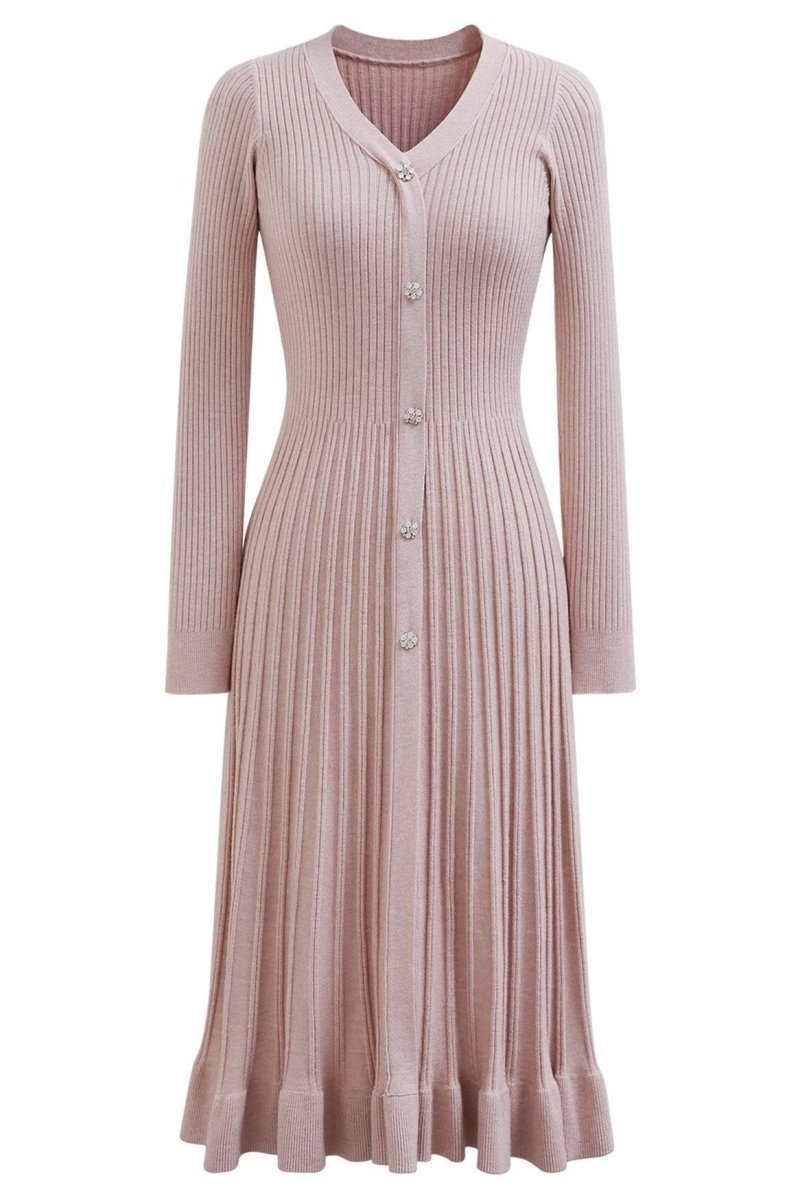 Lillian V-neck Stripe Knit Midi Dress-Sunfere