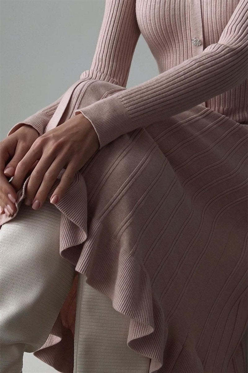 Lillian V-neck Stripe Knit Midi Dress-Sunfere
