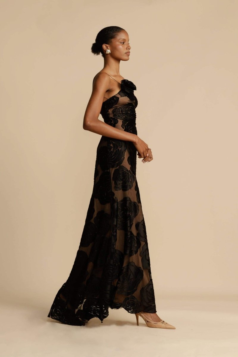 One shoulder black lace dress best sale