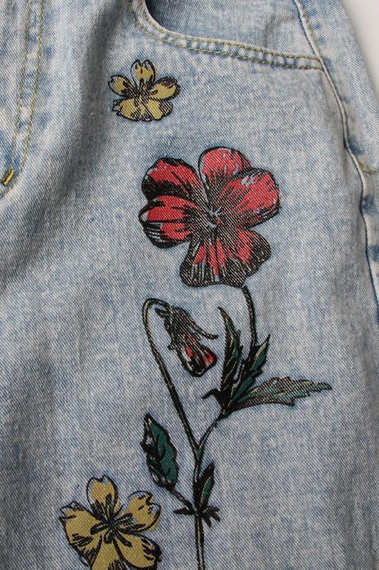Liza Floral & Sun Printed Ripped Jeans-Sunfere