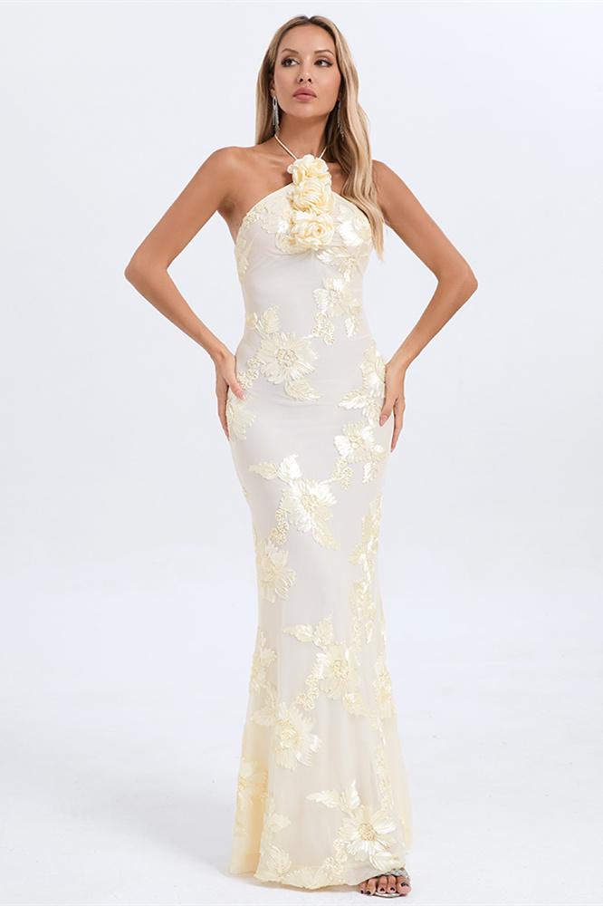 Lorraine Halter Emboidered Floral Maxi Dress-Sunfere – sunfere