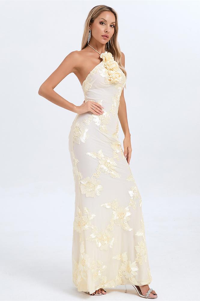 Lorraine Halter Emboidered Floral Maxi Dress-Sunfere