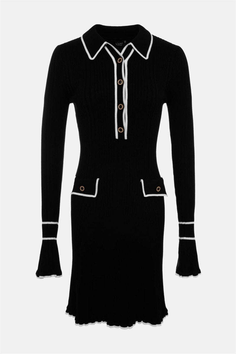 Louise Contrast Ruffle Knit Mini Dress-Sunfere
