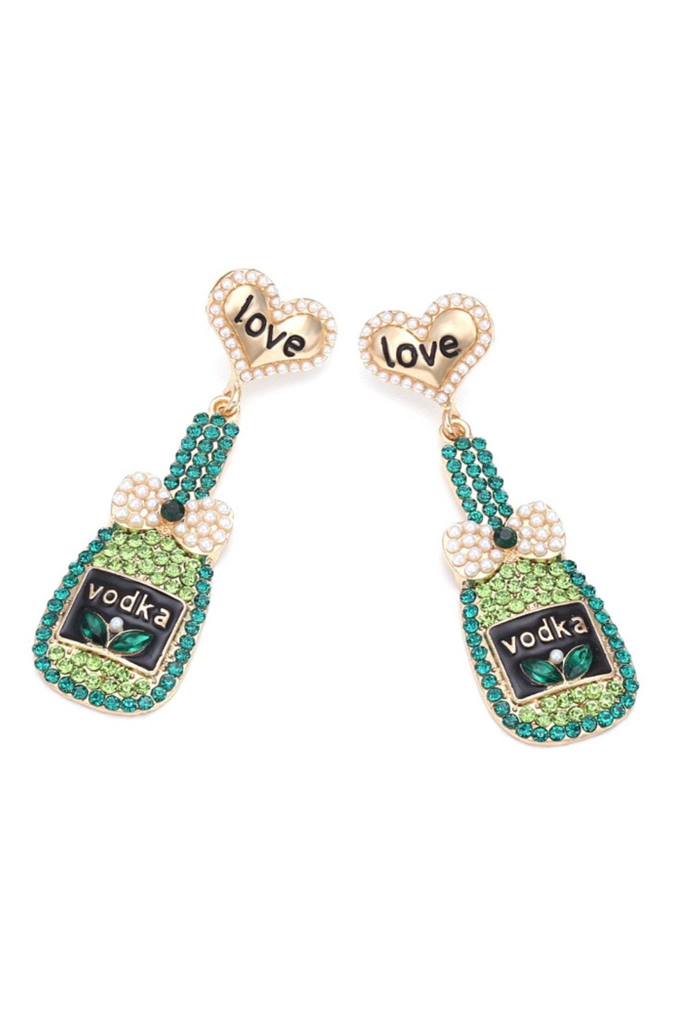 Love Bottle Diamante Pendant Earrings-Sunfere