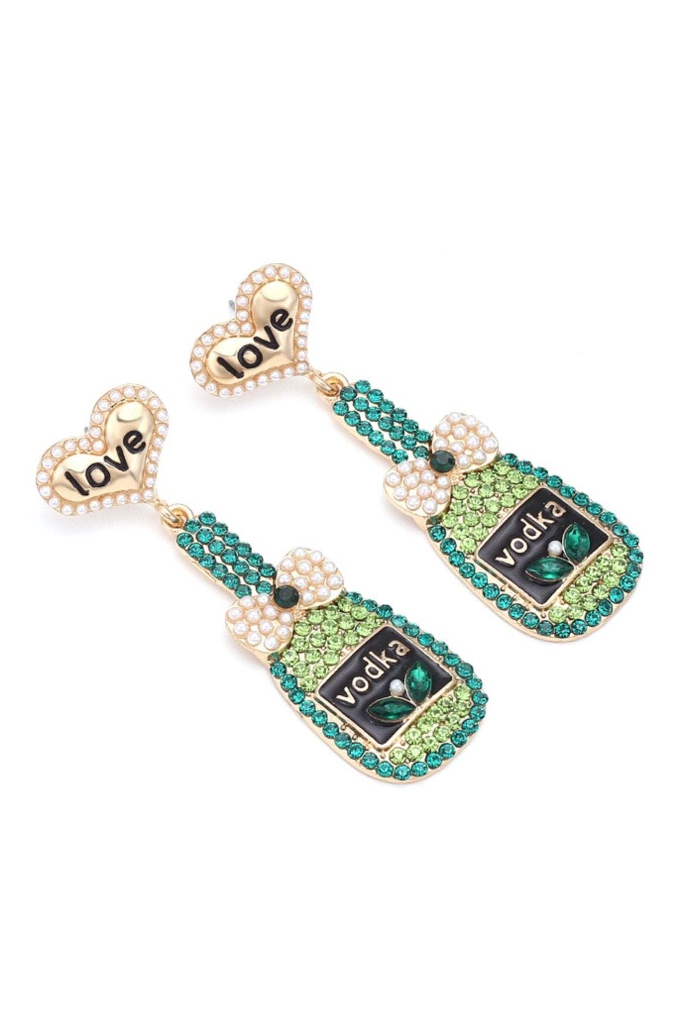 Love Bottle Diamante Pendant Earrings-Sunfere