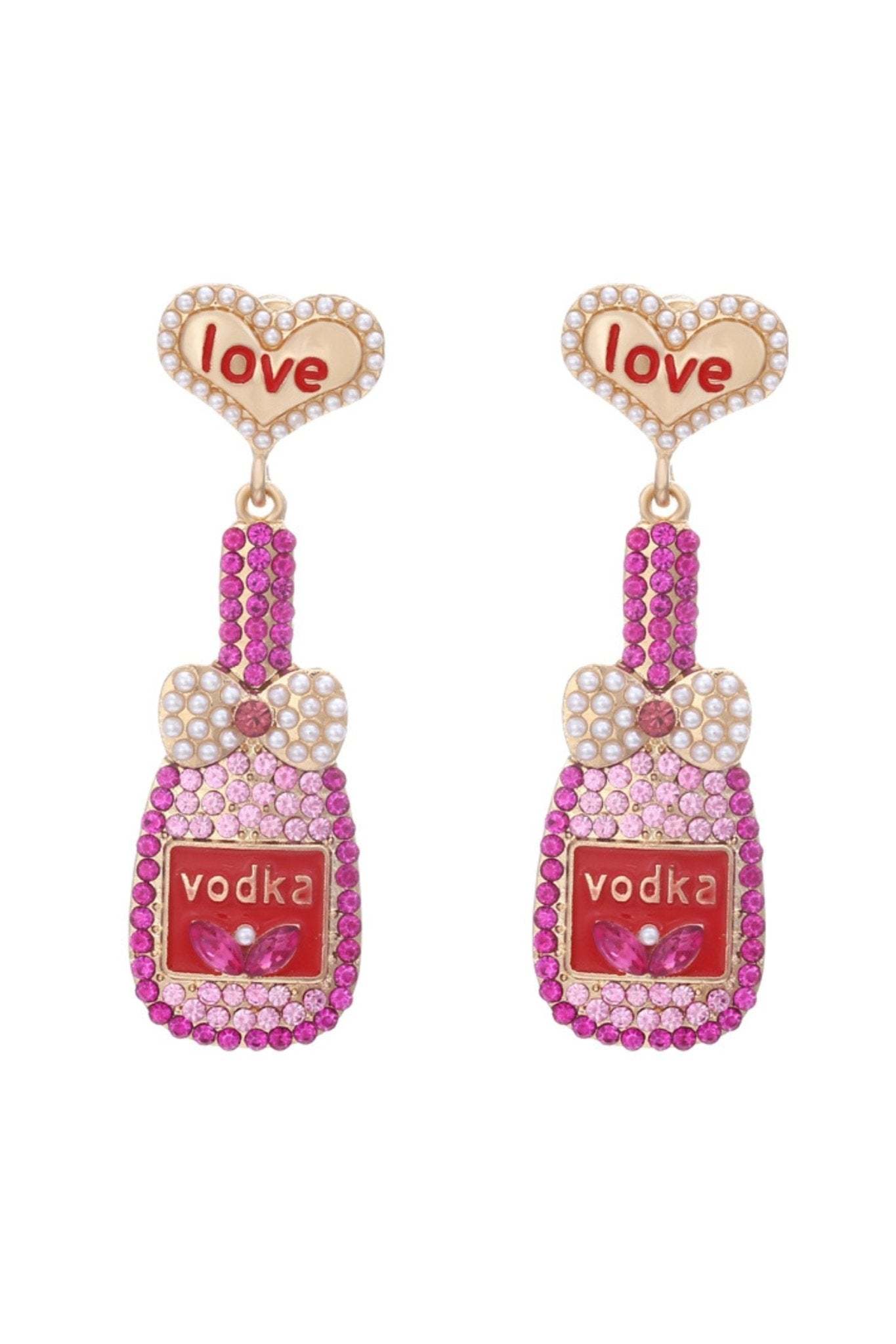 Love Bottle Diamante Pendant Earrings-Sunfere