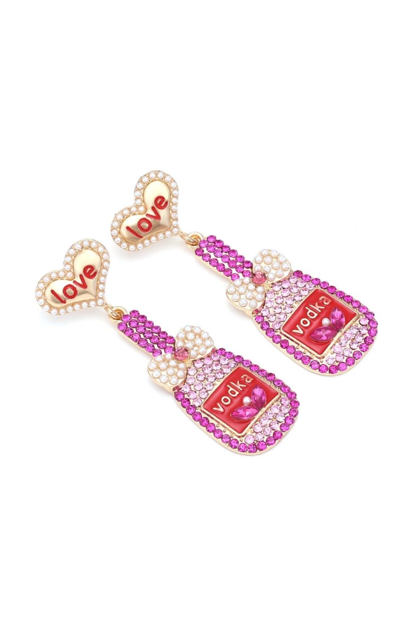 Love Bottle Diamante Pendant Earrings-Sunfere