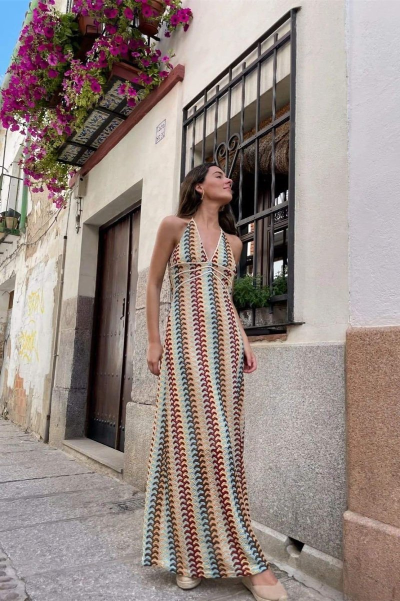 Lydia Halterneck Crochet Maxi Dress-Sunfere