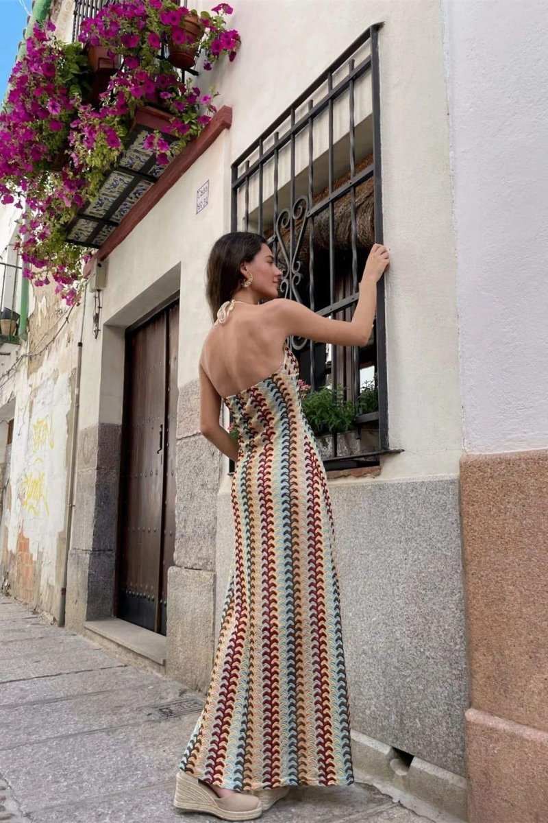Lydia Halterneck Crochet Maxi Dress-Sunfere