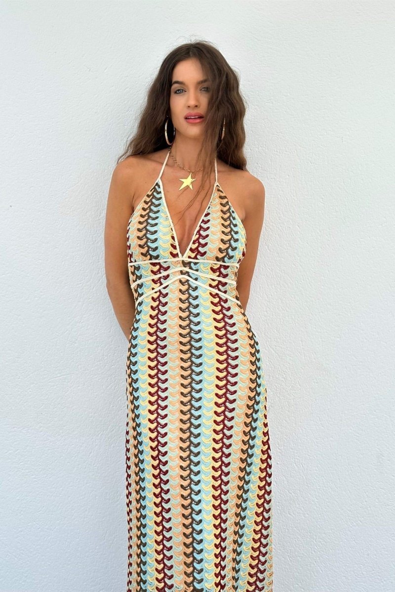 Lydia Halterneck Crochet Maxi Dress-Sunfere