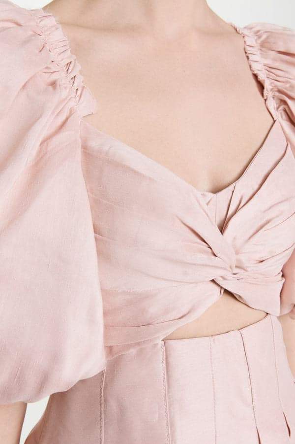 dresses-Lydia Puff-Sleeve Knot Mini Dress-SD00605072765-Pink-S - Sunfere