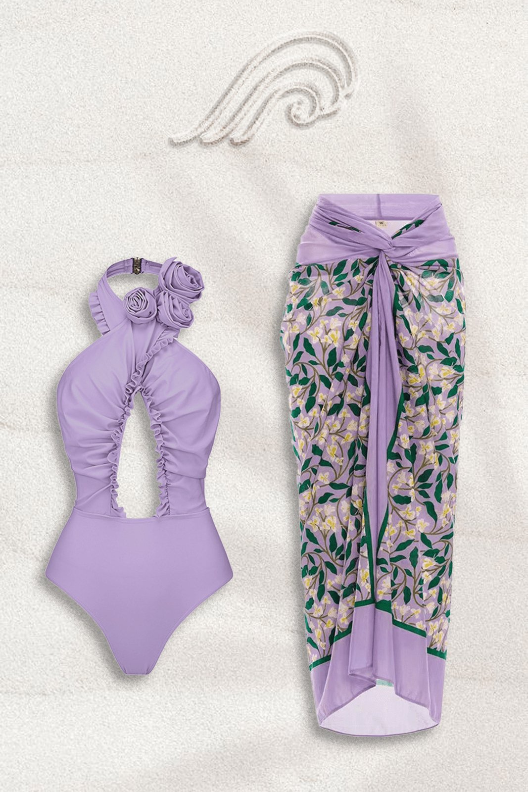 Madeline Flower Embroidered Printed Swim Set