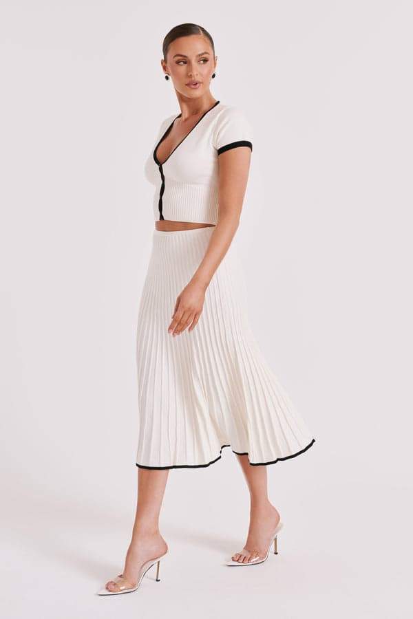 set-Marcia V-neck Pleated Skirt Set-SS00605072766-White-S - Sunfere