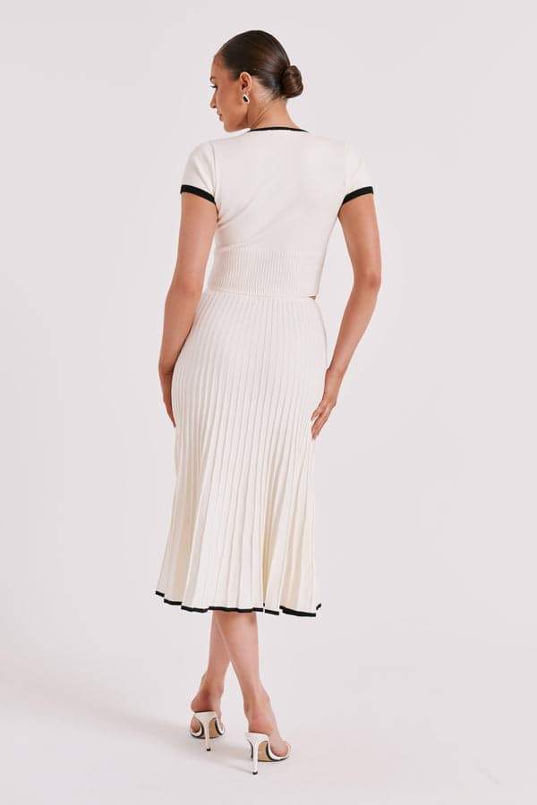 set-Marcia V-neck Pleated Skirt Set-SS00605072766-White-S - Sunfere