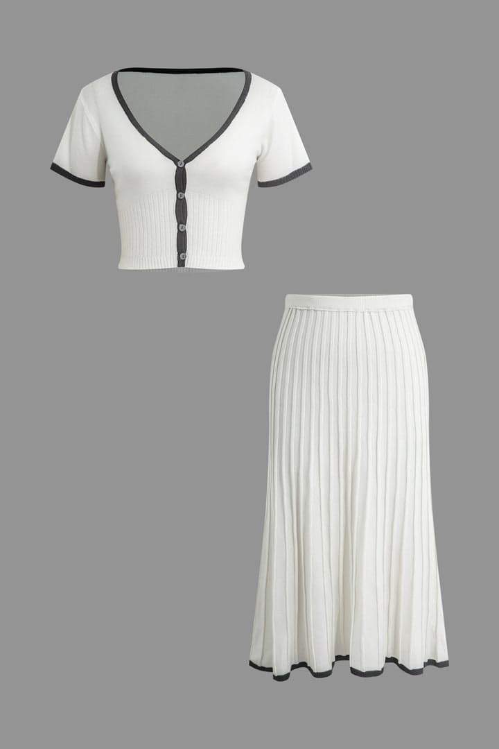Marcia V-neck Pleated Skirt Set-Sunfere