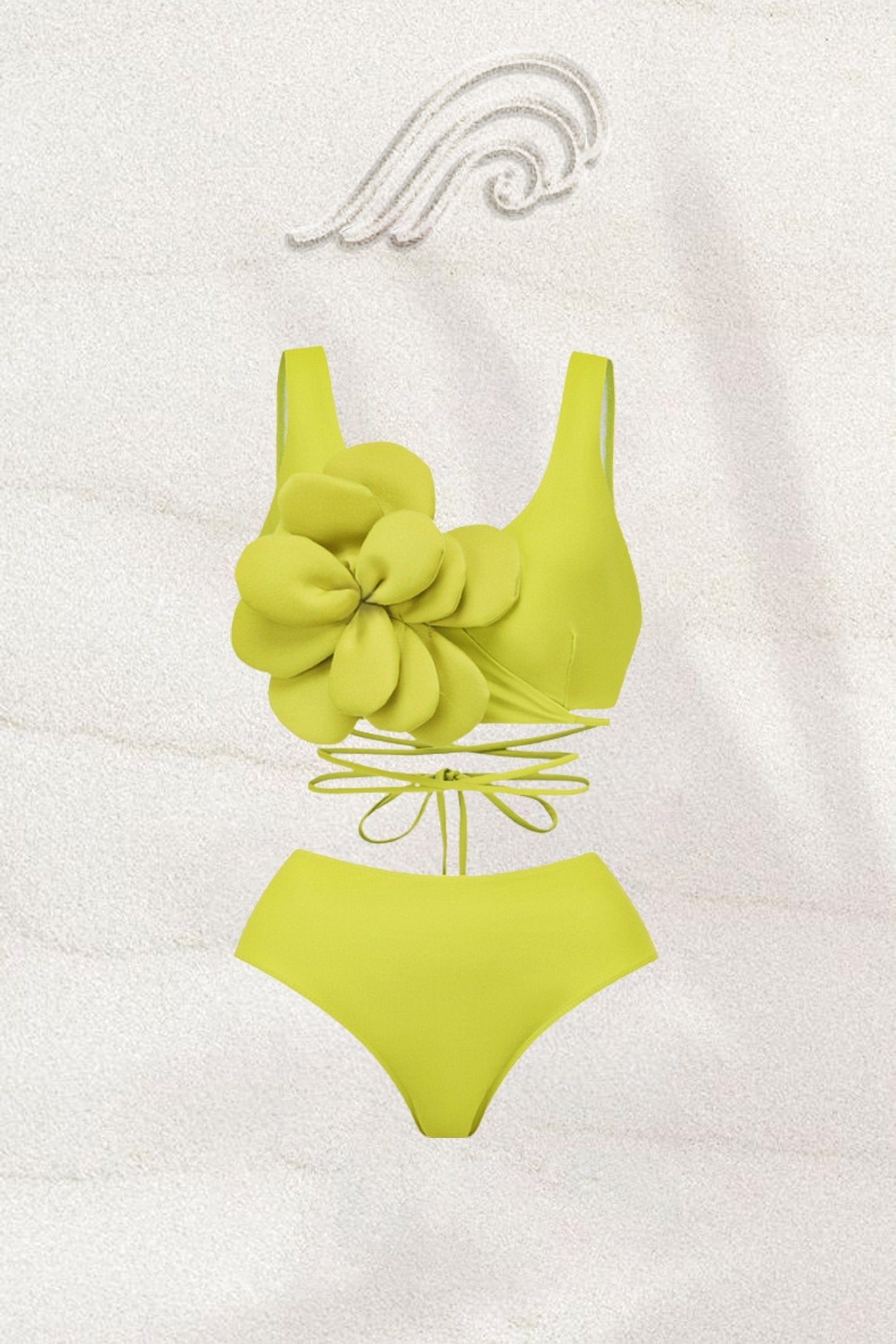 swimwear-Marta Flower Lace-up Three-piece Swim Set-SW00601162133-Green-S - Sunfere