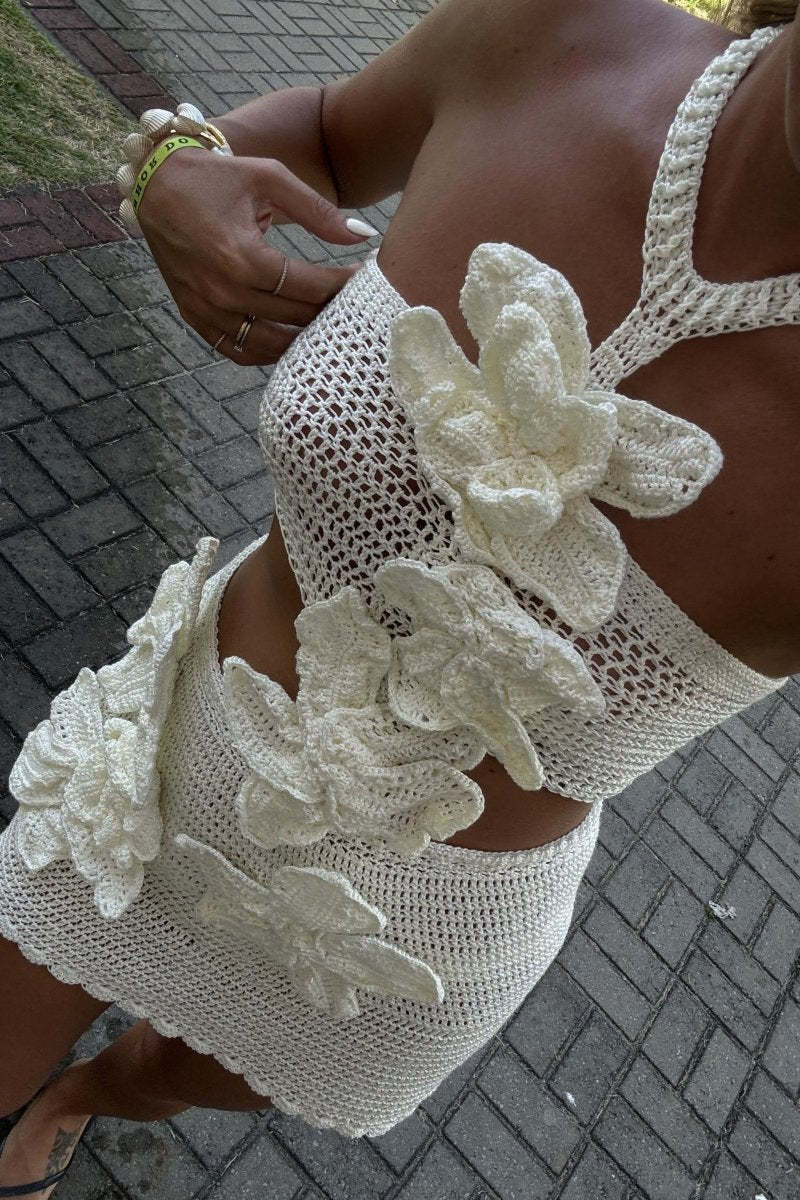 Martha Halter Knitted Floral Mini Dress-Sunfere