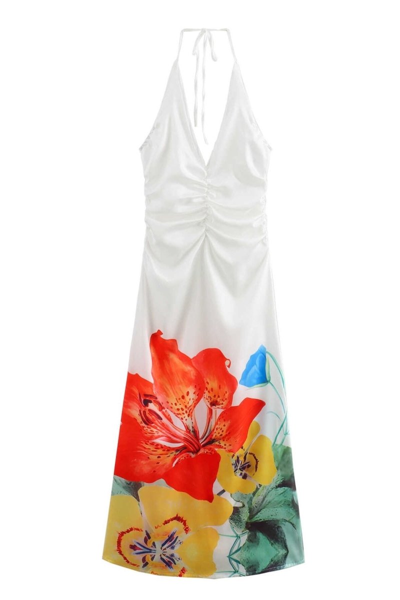 dresses-Martina Flower Print Halterneck Maxi Dress-SD00605302851-White-S - Sunfere