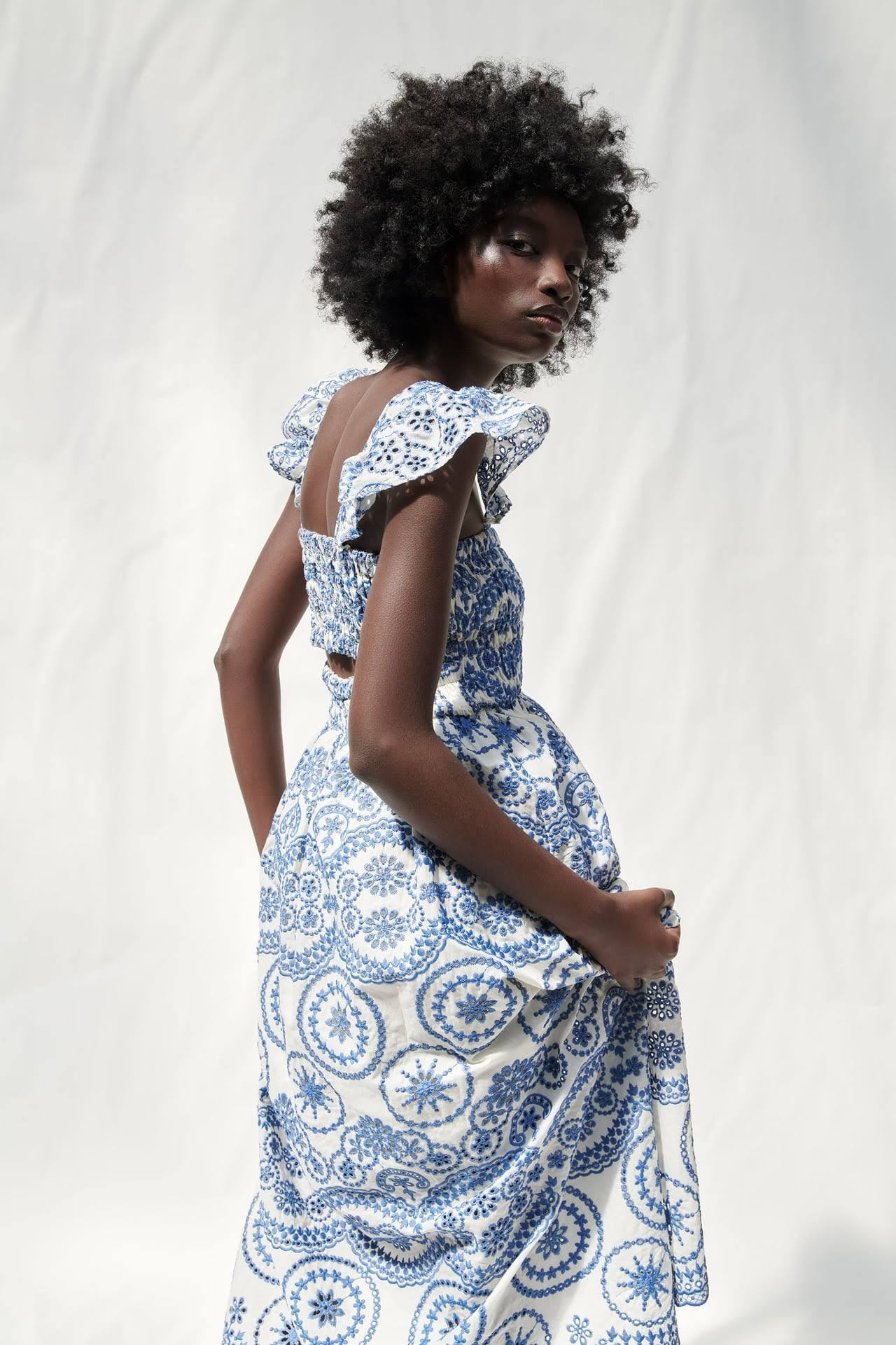 Maud Embroidered Lace Shirred Bodice Midi Dress-Sunfere