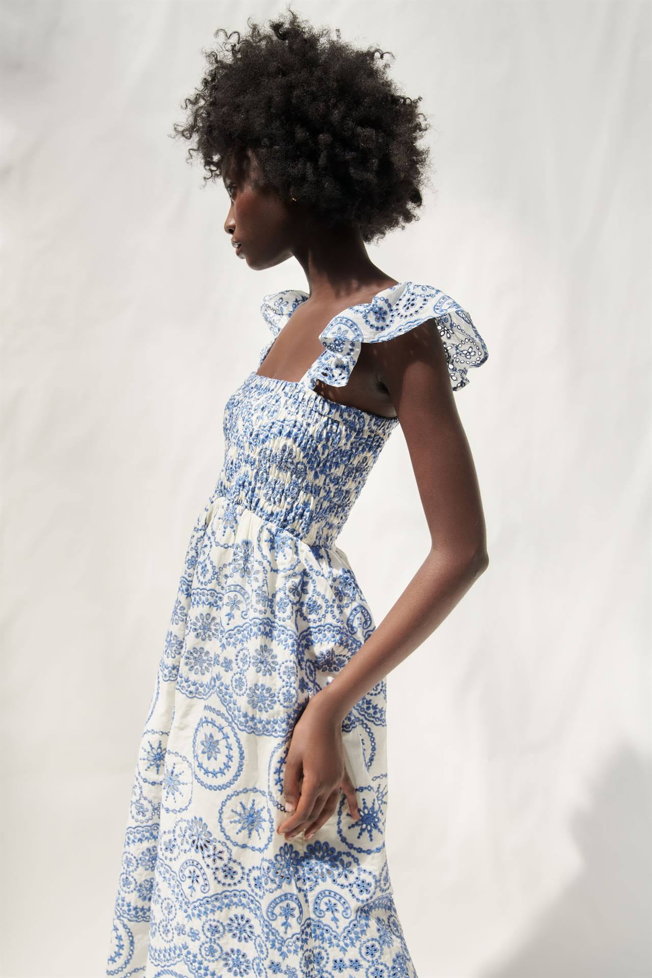 Maud Embroidered Lace Shirred Bodice Midi Dress-Sunfere