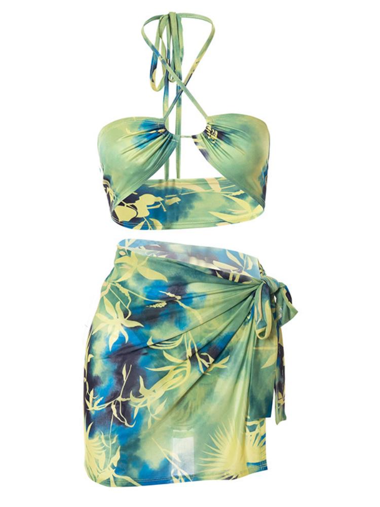 Maxine Tropical Printed Three-piece Bikini Set