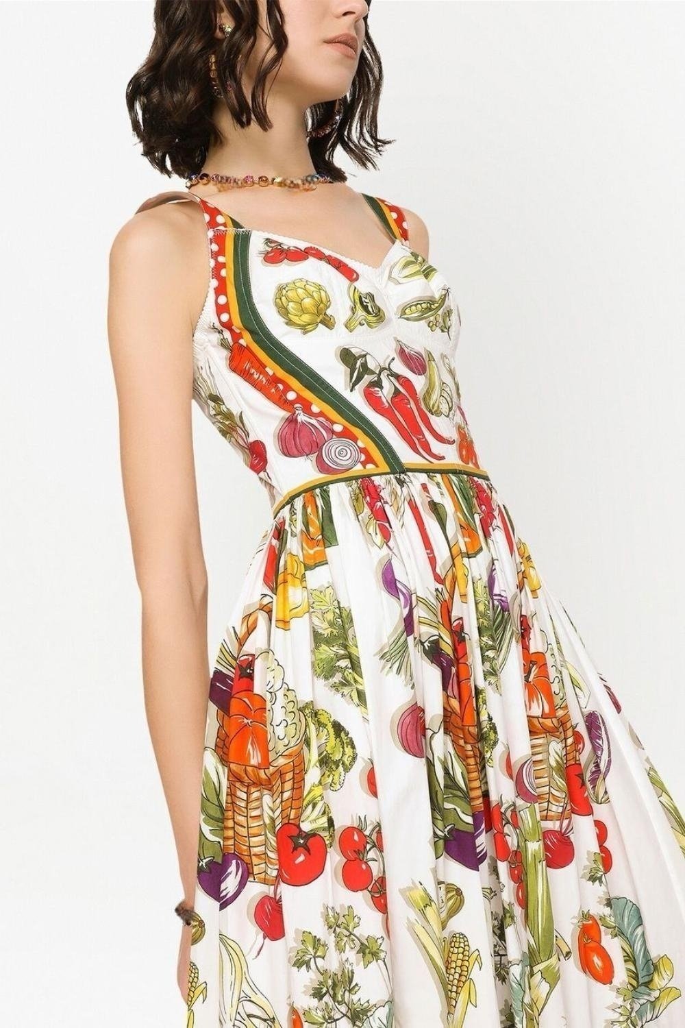 Melissa Printed Flare Strap Midi Dress-Sunfere