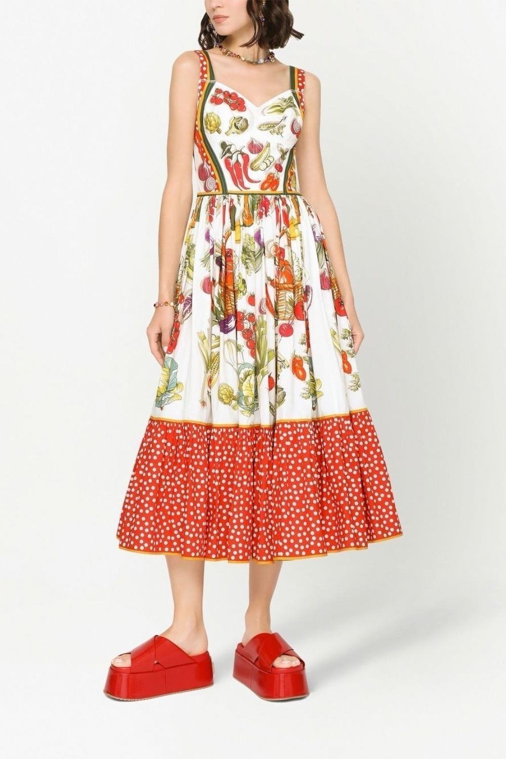 Melissa Printed Flare Strap Midi Dress-Sunfere