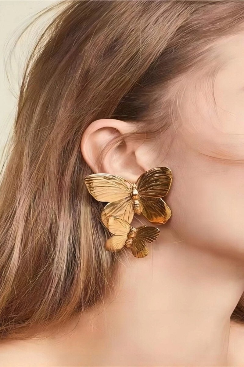 Metal Butterfly Drop Earrings-Sunfere