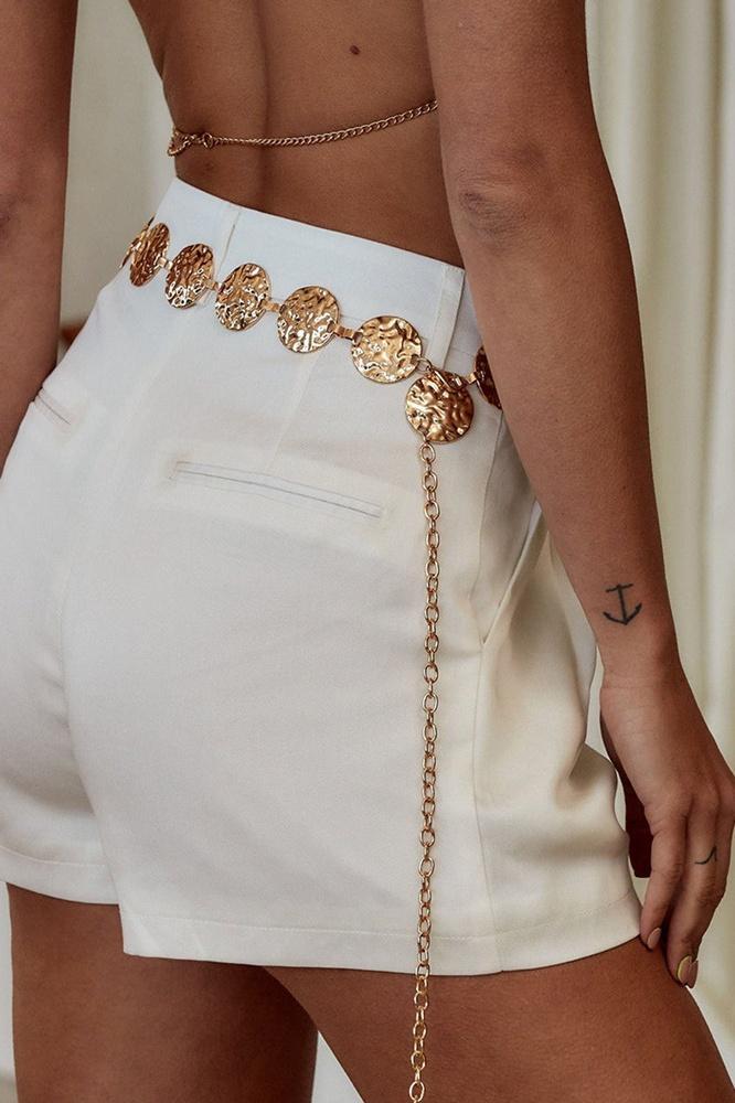 Metal Round Decor Waist Chain Belt-Sunfere