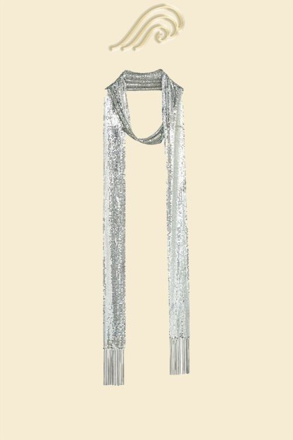 Metallic Tassel Skinny Scarf-Sunfere