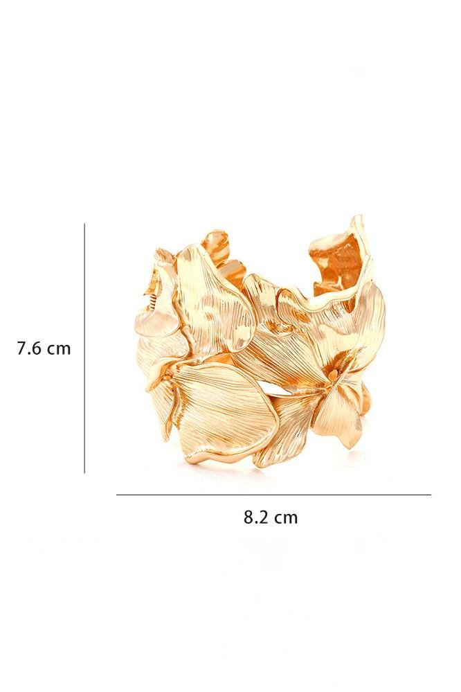 accessories-Metallic Textured Flowers Bracelet-SA00605162813-Gold - Sunfere