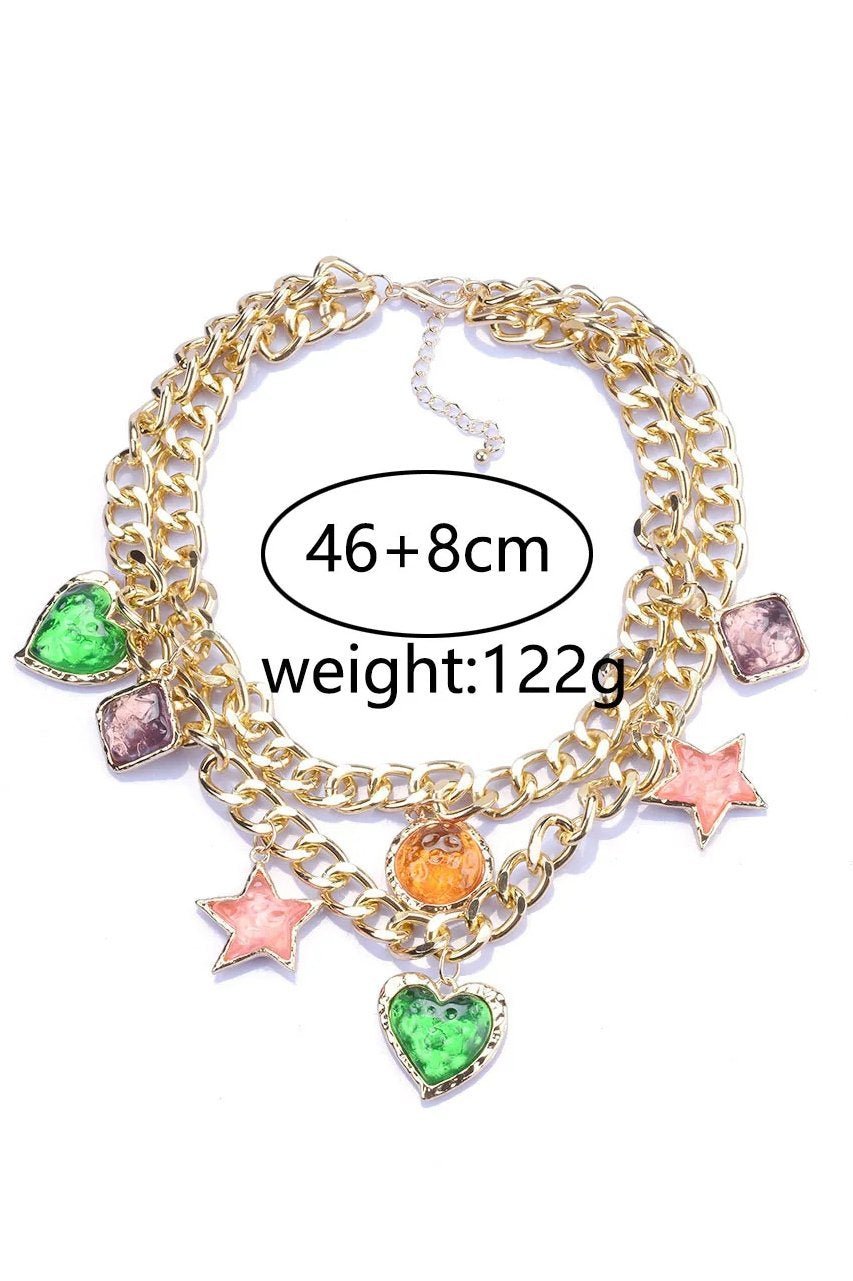Metallic Vintage Gem Pendant Necklace-Sunfere