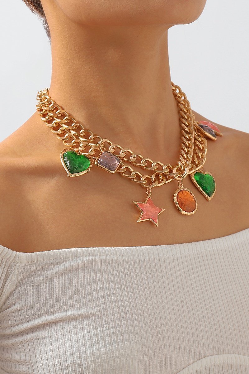 Metallic Vintage Gem Pendant Necklace-Sunfere