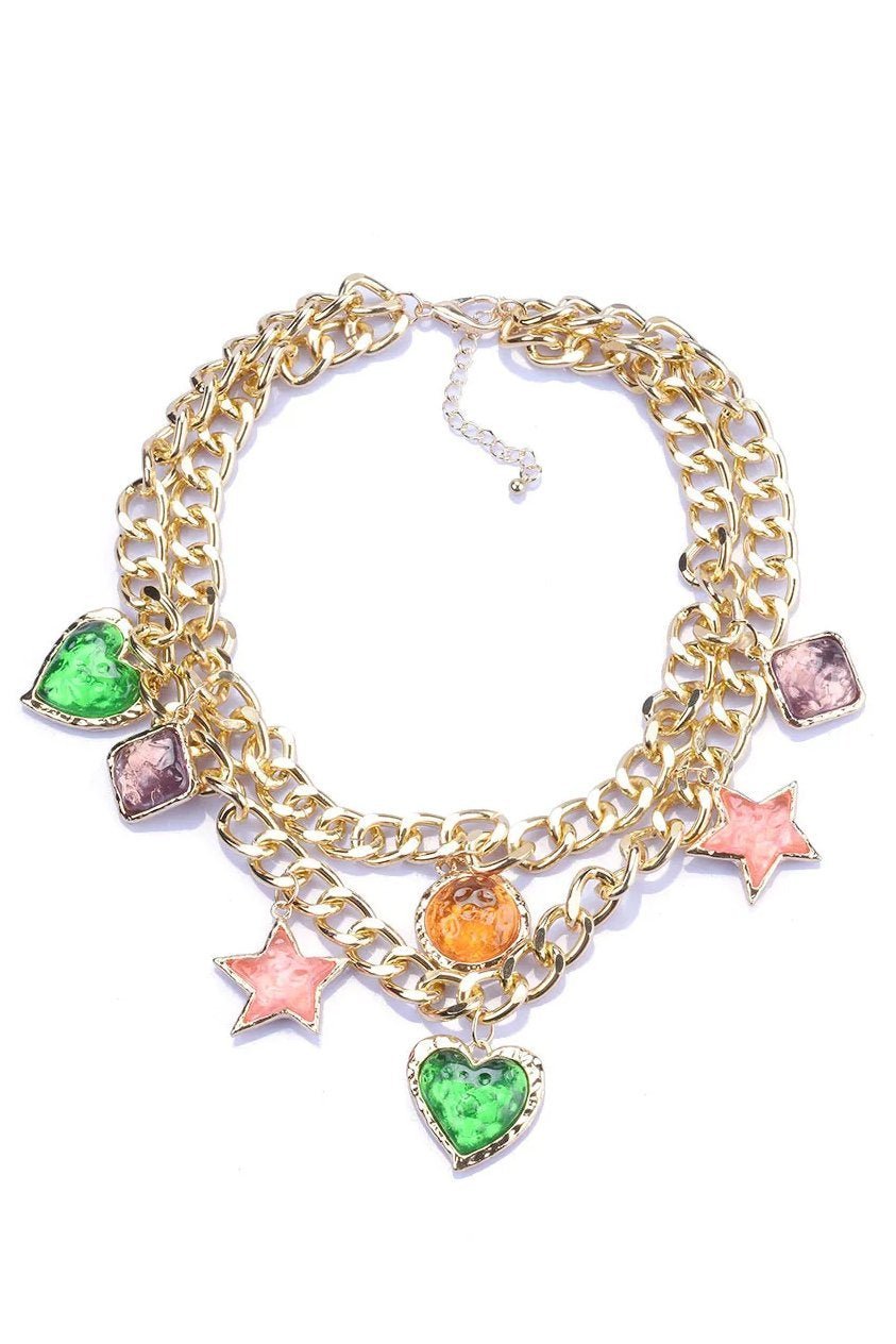 Metallic Vintage Gem Pendant Necklace-Sunfere