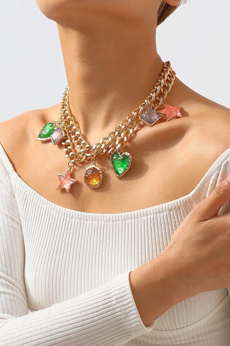 Metallic Vintage Gem Pendant Necklace-Sunfere