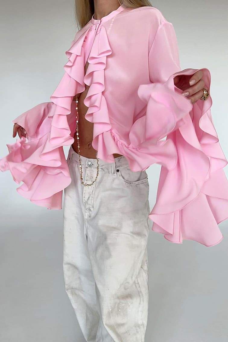 tops-Michelle Semi-sheer Ruffle Blouse-ST00603292577-Pink-S - Sunfere
