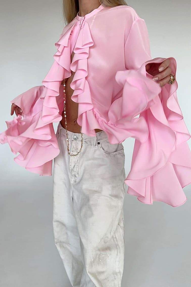 Michelle Semi-sheer Ruffle Blouse-Sunfere