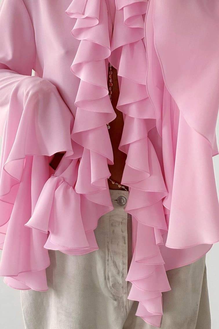 tops-Michelle Semi-sheer Ruffle Blouse-ST00603292577-Pink-S - Sunfere