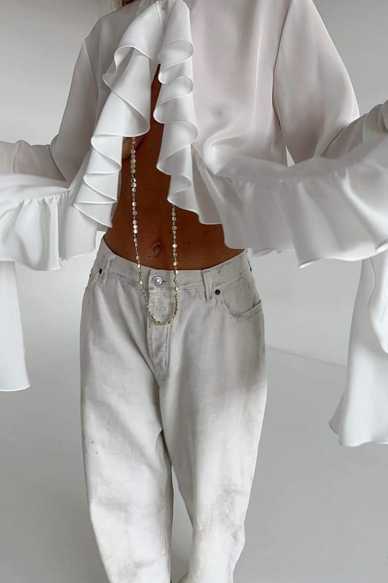 tops-Michelle Semi-sheer Ruffle Blouse-ST00603292577-White-S - Sunfere
