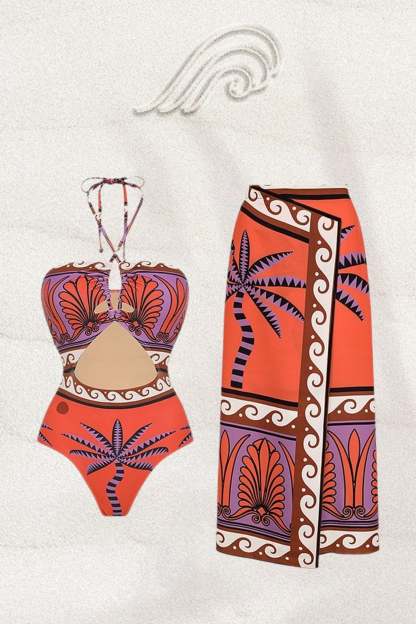 swimwear-Molly Halterneck Cut-out Two-pieces Swim Set-SW00601172147-Red-S - Sunfere