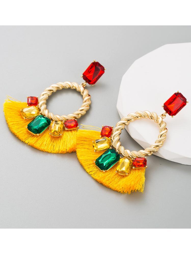 Mona Contrasting Diamante Tassel Earrings