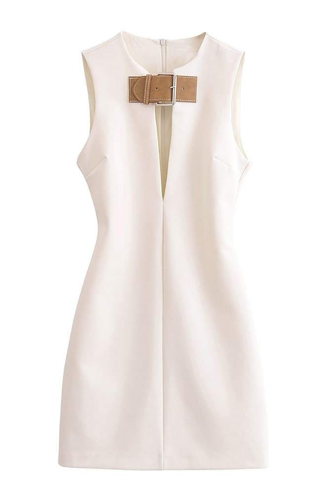 Mona Sleeveless Metal Buckle Mini Dress-Sunfere