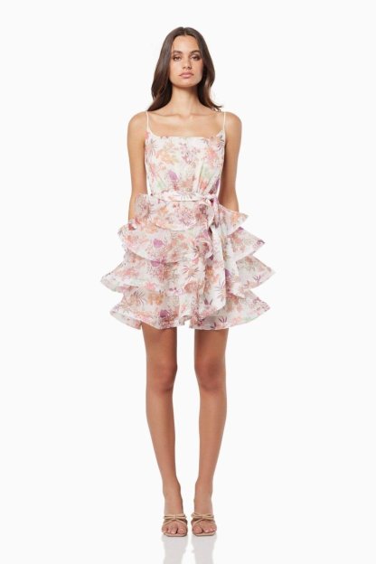 dresses-Monica Floral Printed Ruffle Mini Dress-SD00604262731-Multi-S - Sunfere