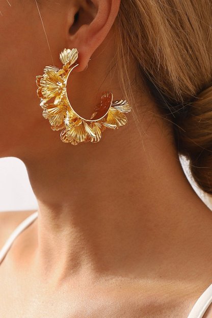 accessories - Multi - Layer Floral C - Shaped Earrings - SA00606062893 - Gold - Sunfere