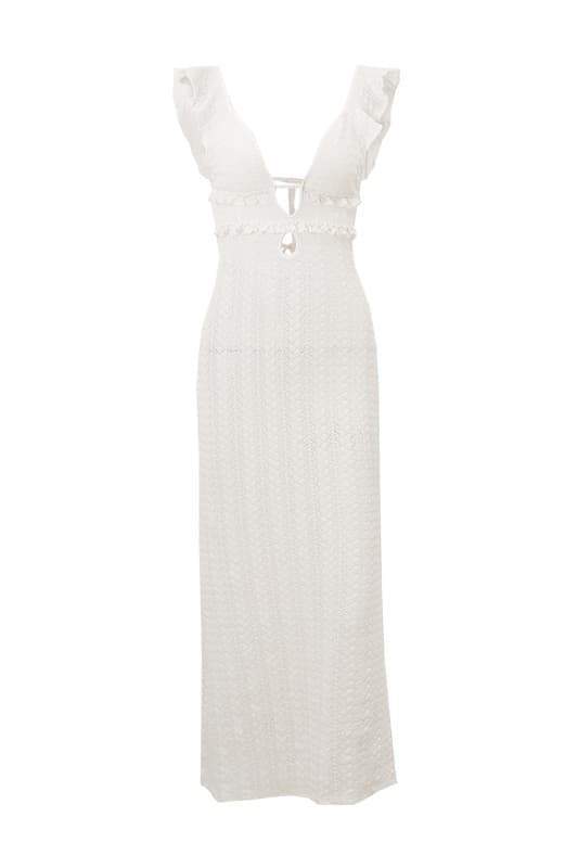 dresses-Muriel Ruffle Cut-out Knit Maxi Dress-SD00604022603-White-S - Sunfere