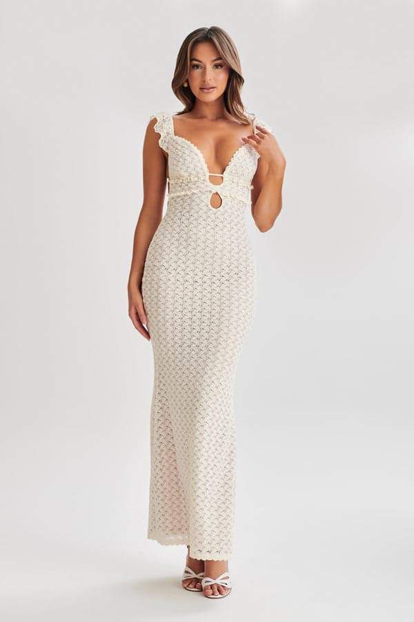 Muriel Ruffle Cut-out Knit Maxi Dress-Sunfere