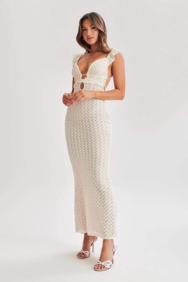 Muriel Ruffle Cut-out Knit Maxi Dress-Sunfere